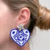 Chinoiserie Heart Beaded Dangle Earrings