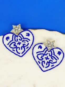 Chinoiserie Heart Beaded Dangle Earrings