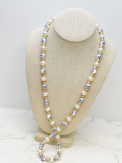Chinoiserie Long Beaded Pearl Necklace