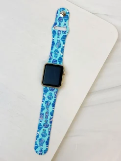 Chinoiserie Printed Silicone Smart Watch Band - Blue