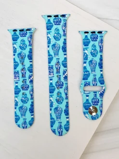 Chinoiserie Printed Silicone Smart Watch Band - Blue