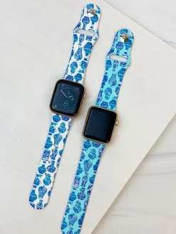 Chinoiserie Printed Silicone Smart Watch Band - Blue