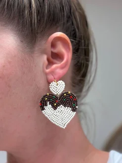 Chocolate Heart Beaded Dangle Earrings - Ivory
