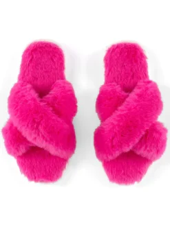 Christina Fuzzy Criss-Cross Slippers - Magenta