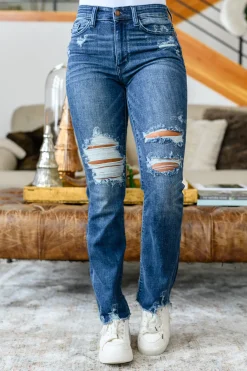 Christine High Contrast Slim Bootcut Destroyed Jeans by Judy Blue