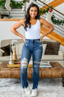 Christine High Contrast Slim Bootcut Destroyed Jeans by Judy Blue