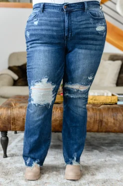 Christine High Contrast Slim Bootcut Destroyed Jeans by Judy Blue