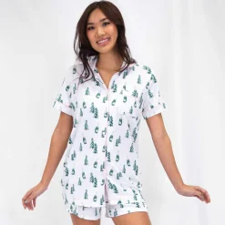 Christmas Cheers Short Sleeve Button Up Sleep Shirt