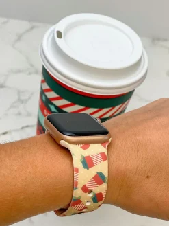 Christmas Coffee Cup Printed Silicone Smart Watch Band