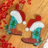Christmas Cowboy Boot Beaded Dangle Earrings