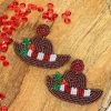 Christmas Cowboy Hat Beaded Dangle Earrings
