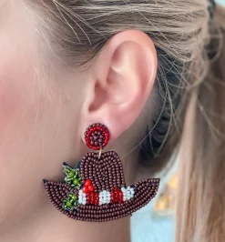 Christmas Cowboy Hat Beaded Dangle Earrings