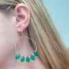 Christmas Diamond Bead Hoop Dangle Earrings - Green