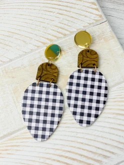 Christmas Light Dangle Earrings - Black Buffalo Check