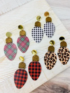 Christmas Light Dangle Earrings - Black Buffalo Check