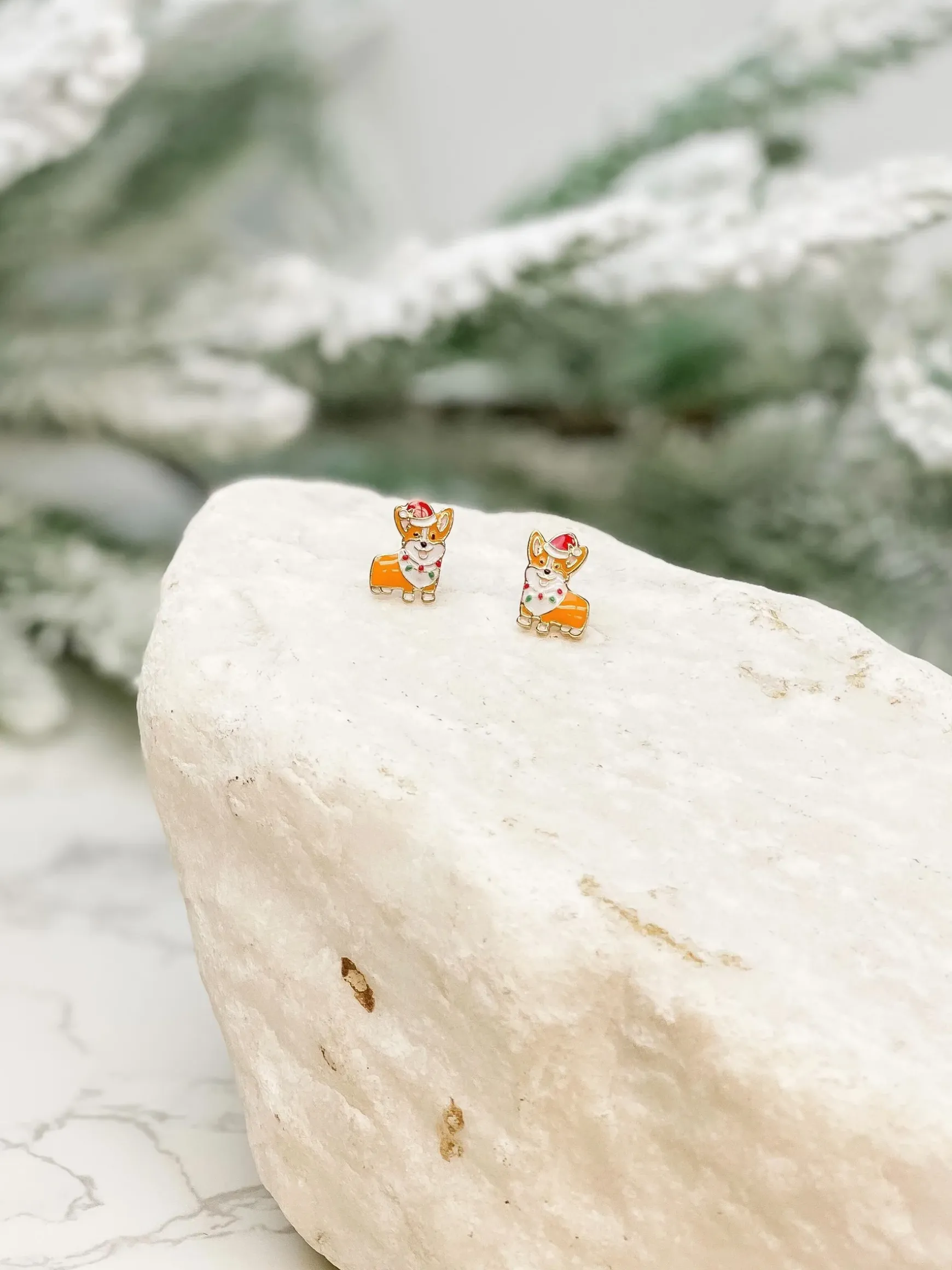 Christmas Lights Corgi Signature Enamel Stud Earrings