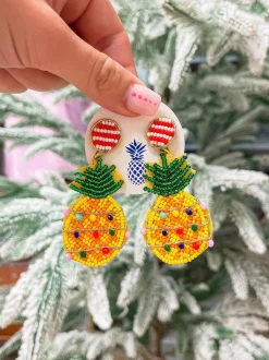 Christmas Pineapple Beaded Dangle Earrings