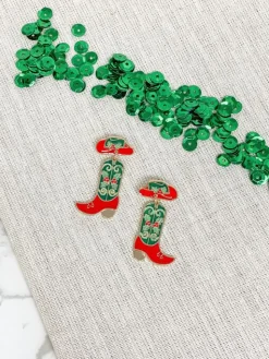 Christmas Rodeo Boot Enamel Dangle Earrings