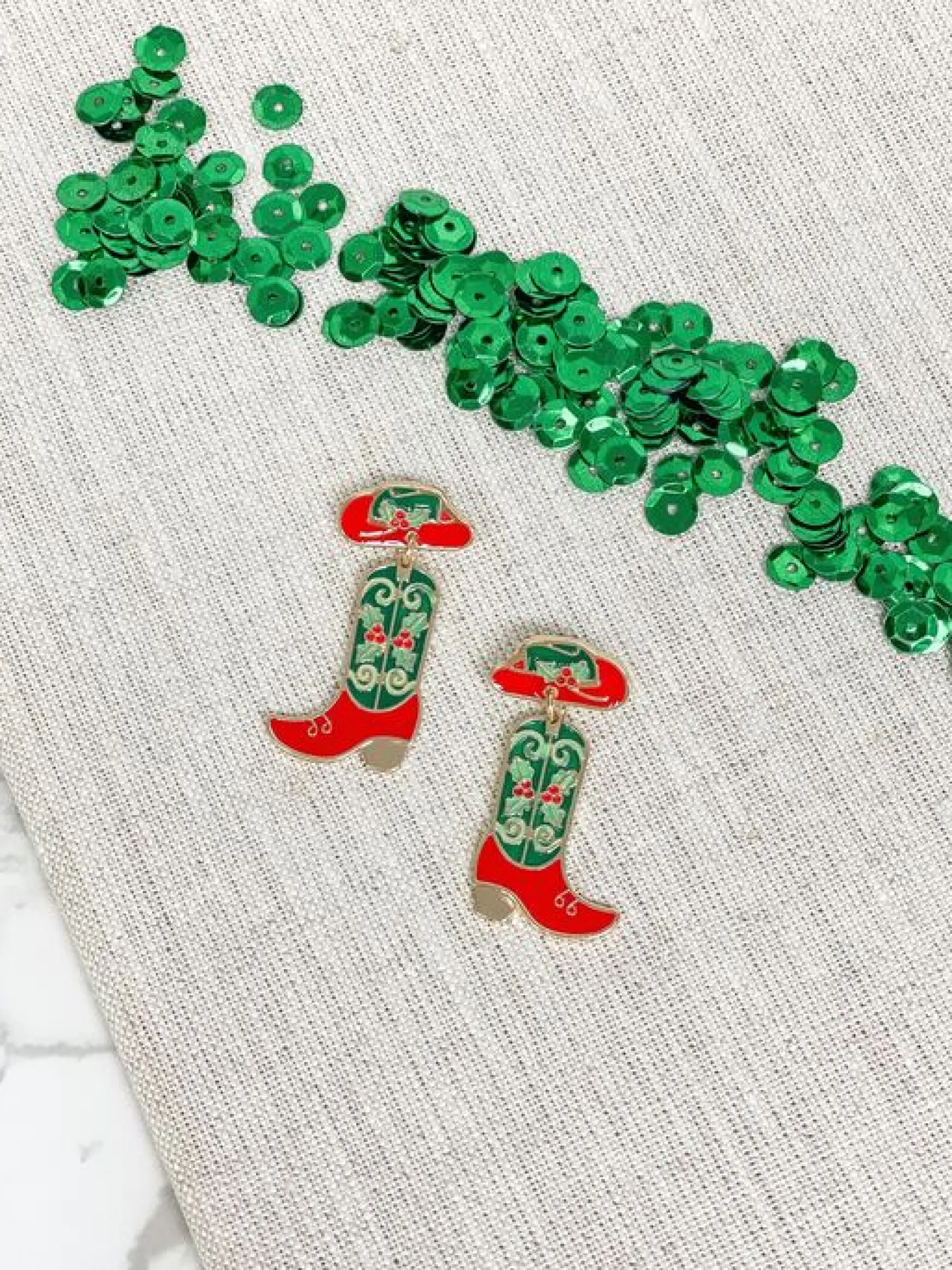 Christmas Rodeo Boot Enamel Dangle Earrings