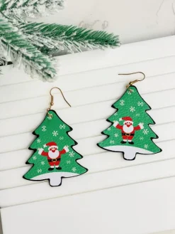 Christmas Tree Santa Dangle Earrings