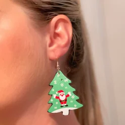 Christmas Tree Santa Dangle Earrings