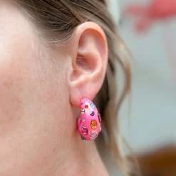 Chunky Rhinestone Bauble Hoop Earrings - Pink