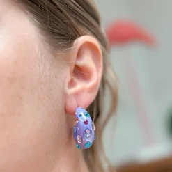 Chunky Rhinestone Bauble Hoop Earrings - Purple