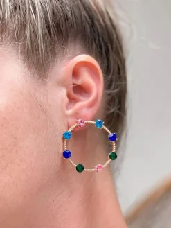 Circle Gem Stud Earrings