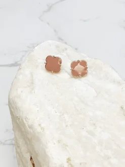 Classic Clover Enamel Stud Earrings - Taupe