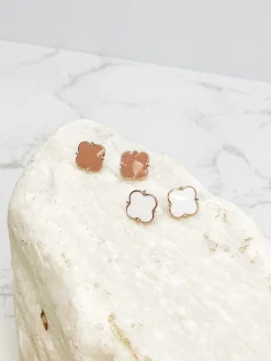 Classic Clover Enamel Stud Earrings - Taupe