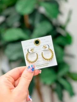 Classic Gold Ball Hoop Earrings