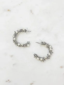 Classic Pearl Cluster Hoop Earrings - Silver