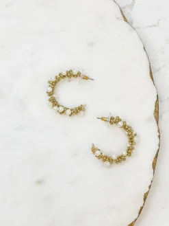 Classic Pearl Cluster Hoop Earrings - Gold