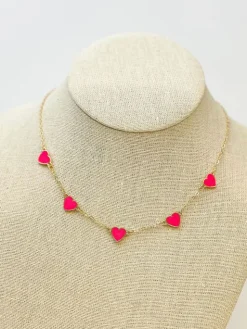 Classic Pink Heart Enamel Station Necklace