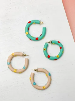 Clay Flower Hoop Earrings - Blush