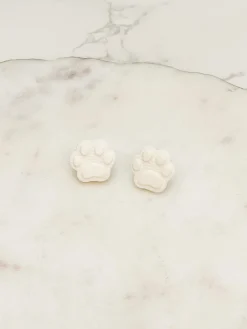 Clay Paw Print Stud Earrings - White
