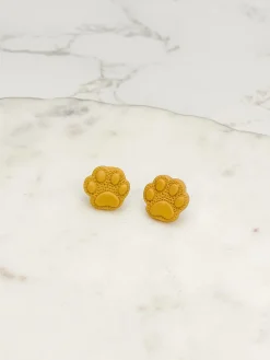 Clay Paw Print Stud Earrings - Brown