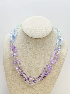 Clear Acetate Linked Necklace - Splatter