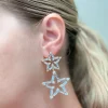Clear Crystal Winter Star Duo Dangle Earrings