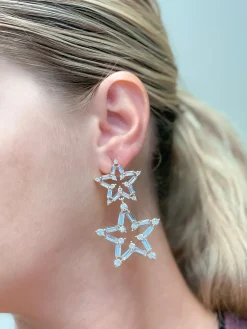 Clear Crystal Winter Star Duo Dangle Earrings