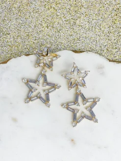 Clear Crystal Winter Star Duo Dangle Earrings