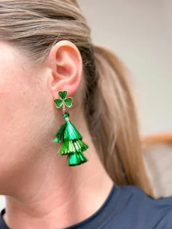 Clover Tinsel Fringe Dangle Earrings