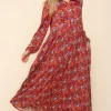 Collared Floral Maxi Dress - Burgundy