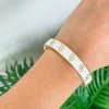 Collegiate Gold Football Hinged Bangle Bracelet - Oklahoma White