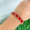 Collegiate Gold Football Hinged Bangle Bracelet - Oklahoma Red