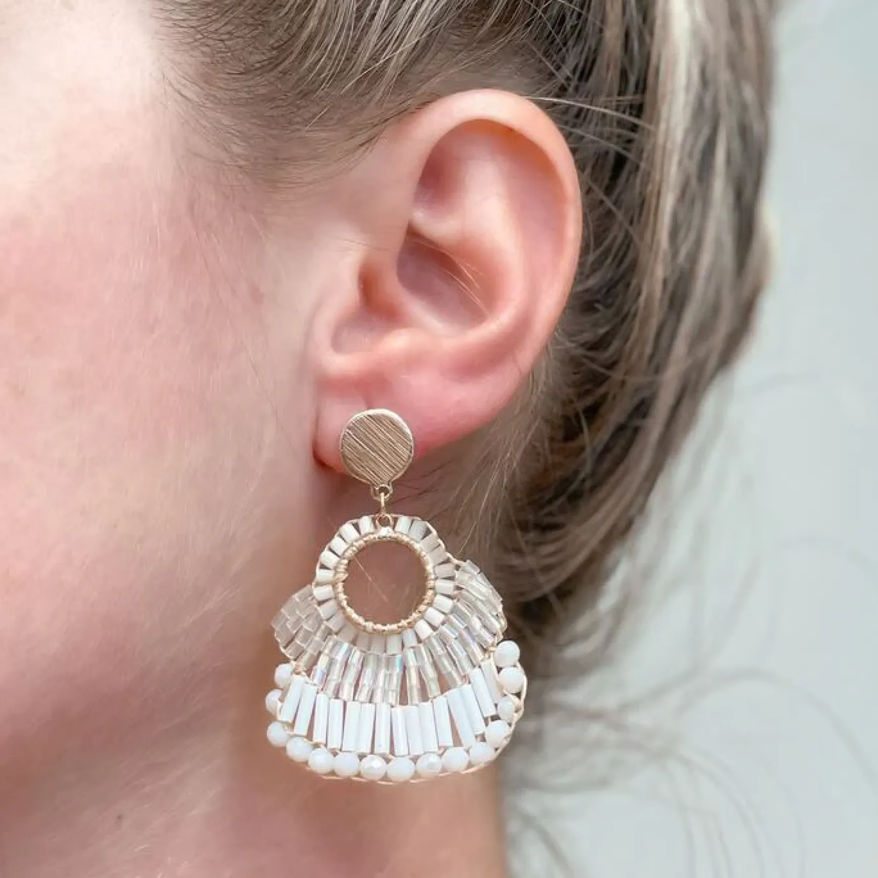 Color Block Beaded Dangles - White