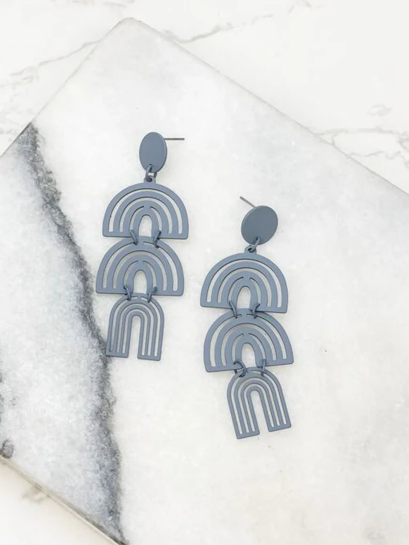 Color Coated Arch Drop Dangle Earrings - Grey