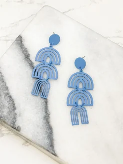 Color Coated Arch Drop Dangle Earrings - Blue