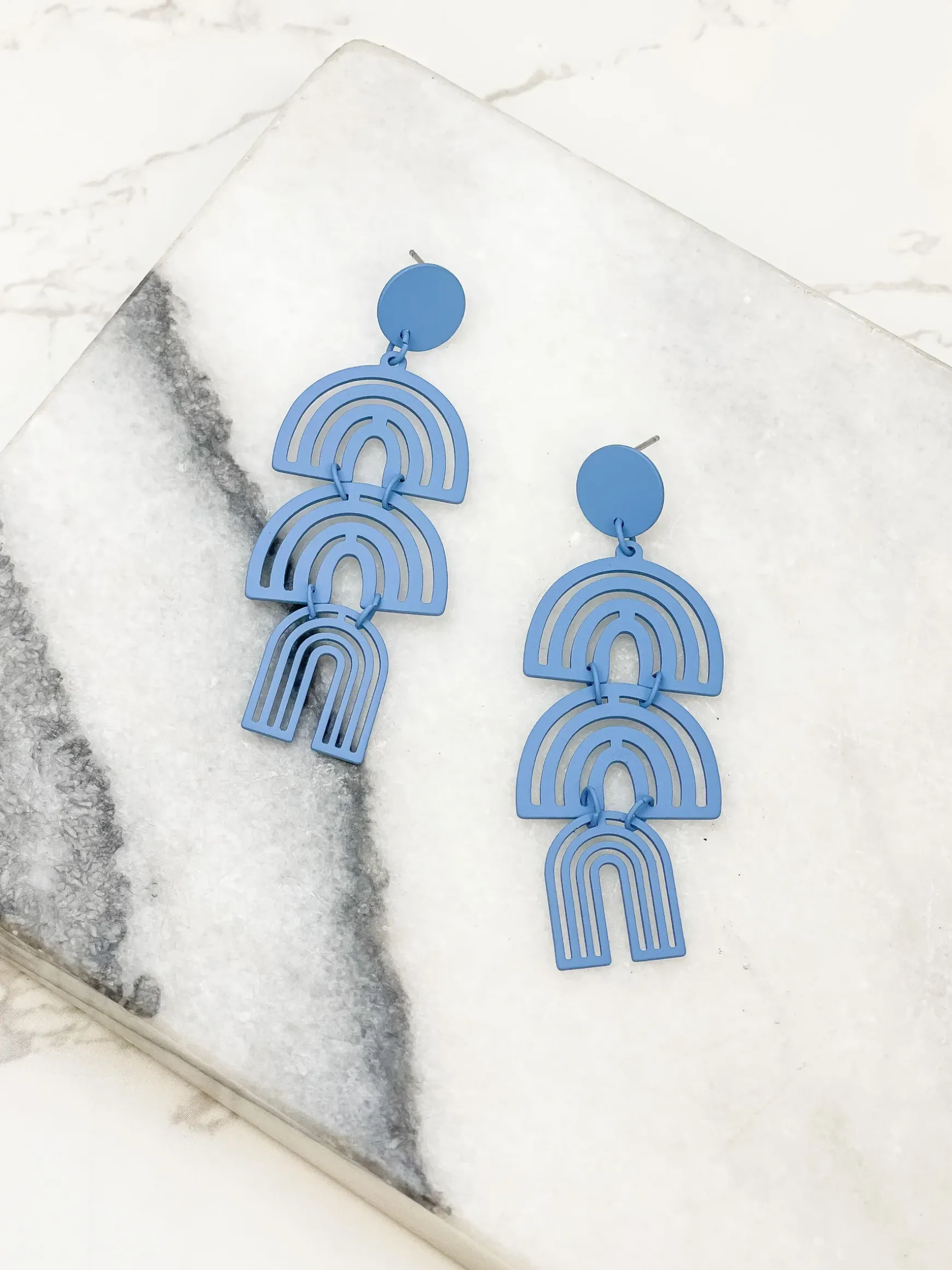 Color Coated Arch Drop Dangle Earrings - Blue