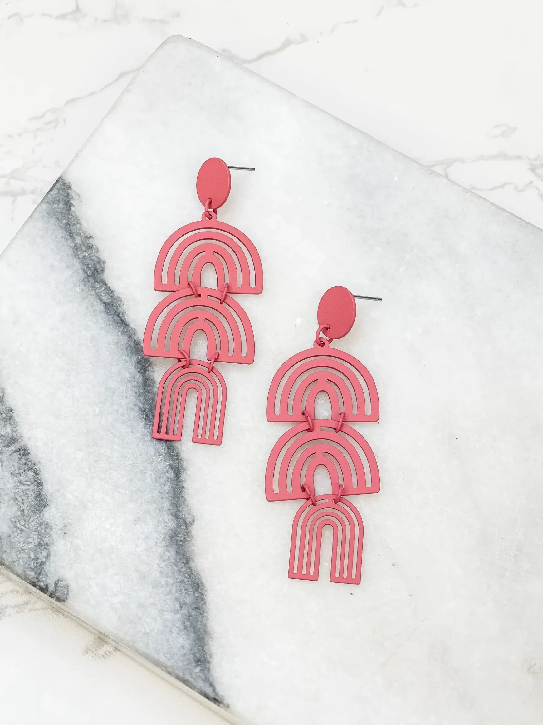 Color Coated Arch Drop Dangle Earrings - Burgundy